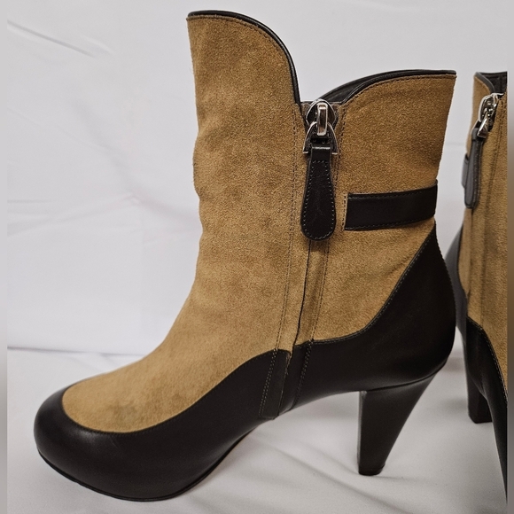 Bally Chanya Suede And Leather Heel Boots In Tan And Brown US Sz 6 EU Sz 36.5 - Picture 14 of 15